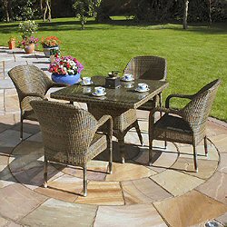 Bridgman 4 Seasons Mocha - Woven 4 Seater 100cm Square Stackable Armchair Dining Set