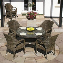Bridgman 4 Seasons Mocha - Woven 4 Seater 120cm Round Stackable Armchair Dining Set