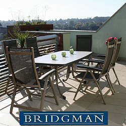 Bridgman Aluminium Furniture Sets - Montesa 6 Seater 165cm Rectangular Dining Recliner Chair Set