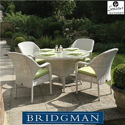 Bridgman Four Seasons Soft White - Woven 4 Seater Round Stackable Armchair Dining Set