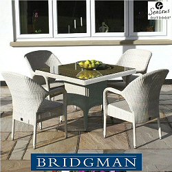 Bridgman Four Seasons Soft White - Woven 4 Seater Square Stackable Armchair Dining Set
