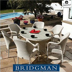Bridgman Four Seasons Soft White - Woven 6 Seater Oval Stackable Armchair Dining Set