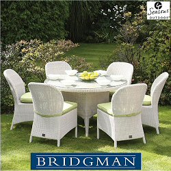 Bridgman Four Seasons Soft White - Woven 6 Seater Round Dining Chair Set