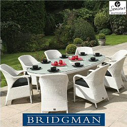 Bridgman Four Seasons Soft White - Woven 8 Seater Oval Dining Armchair Set