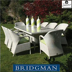 Bridgman Four Seasons Soft White - Woven 8 Seater Rectangular Dining Armchair Set