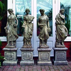 Statues - Set of four large maiden seasons and plinths
