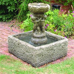 Fountains and Water Features - Three Cherub Fountain And Square Reservoir