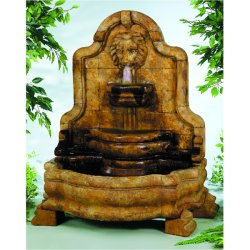 Henri Lion Fountain - Lion Face Terrazzo Bella Fountain, with narrow basin