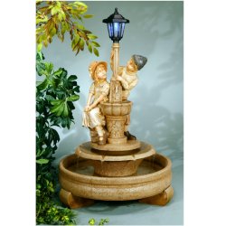 Henri Resin Fountains - Young Lovers at Well with Solar Lamp