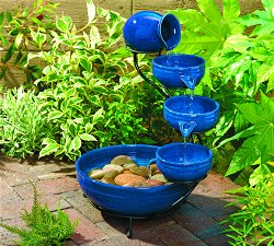 Solar Water Features - Blue Glazed Ceramic