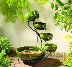 Solar Water Features - Green Glazed Ceramic