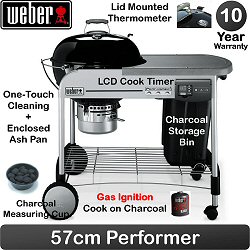 Weber Charcoal Barbecue Kettle 57cm (22.5 inch) - One Touch Performer Charcaol BBQ with Gas Ignition System including cart