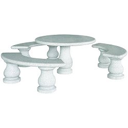Furniture - Table Set<br>Granite table 120cm diameter with three curved benches