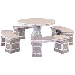 Furniture - Table Set<br>Granite polished table 120cm diameter with four curved benches