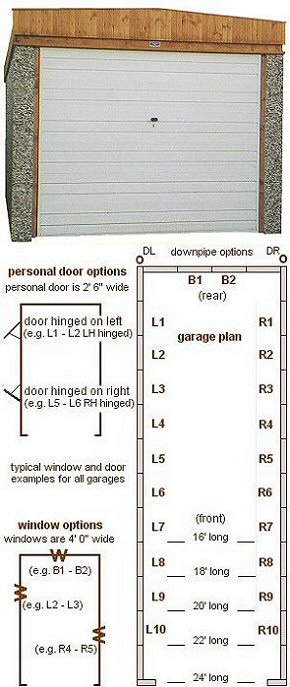 8ft 6in wide Pent Roof Single Concrete Garages - <b>Area 1</b> The most popular and practical pent roof garage