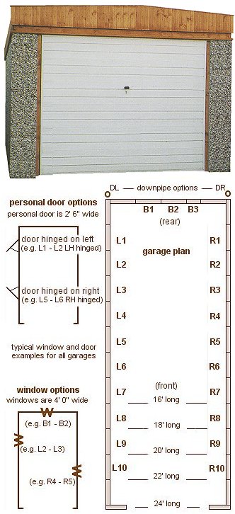 9ft 6in wide Pent Roof Single Concrete Garages - <b>Area 2</b> The most popular and practical pent roof garage