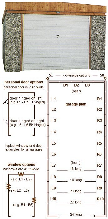 10ft 6in wide Pent Roof Single Concrete Garages - <b>Area 1</b> The most popular and practical pent roof garage