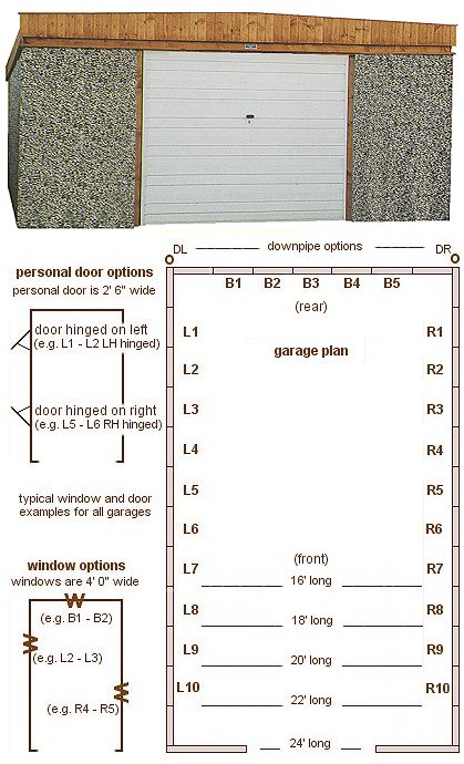 14ft 6in wide Pent Roof Single Concrete Garages - <b>Area 2</b> The most popular and practical pent roof garage