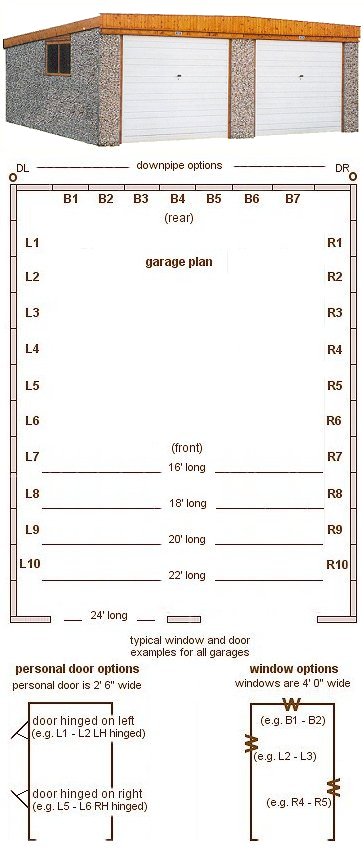18ft 6in wide Pent Roof Double Concrete Garages - <b>Area 4</b> Large Pent Roof Double Garage