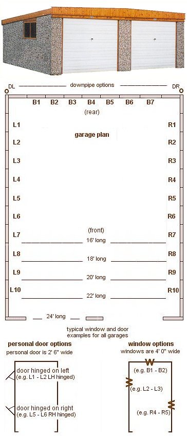18ft 6in wide Pent Roof Double Concrete Garages - <b>Area 1</b> Large Pent Roof Double Garage