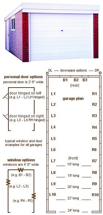9ft 9in wide Pent Roof Single Ultimate Concrete Garages - <b>Area 1</b> The most popular and practical pent roof garage