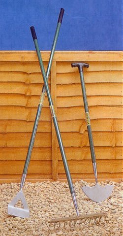 Edging Irons . Hoes  and  Rakes - Polished stainless steel heads with tubular shafts.