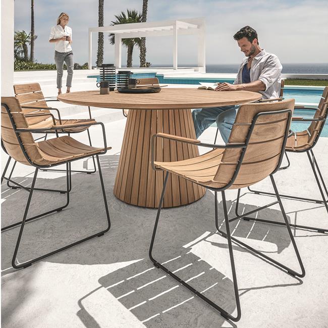 Gloster Whirl Buffed Teak 150cm 6 Seater Round Table Set Birstall