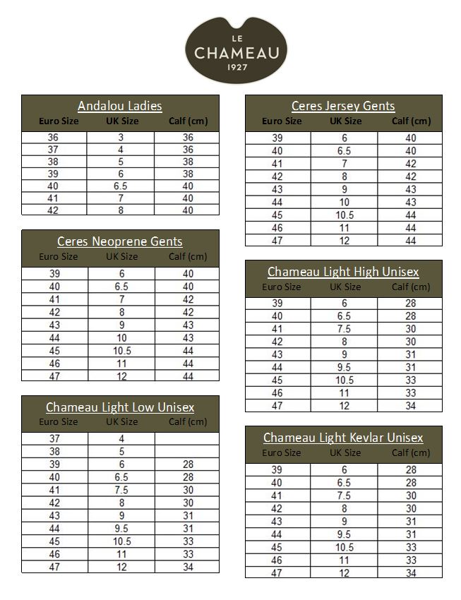 Le Chameau Size Chart