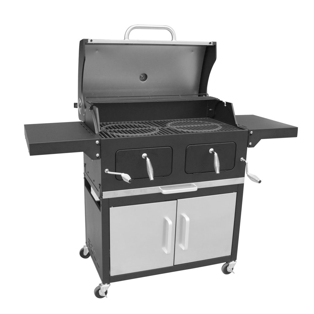 LANDMANN Barbecue A Gas Compatto A Doppio Bruciatore – Acciaio Inox, Griglia 48x38 Cm, Con Finestra E Ripiani Pieghevoli