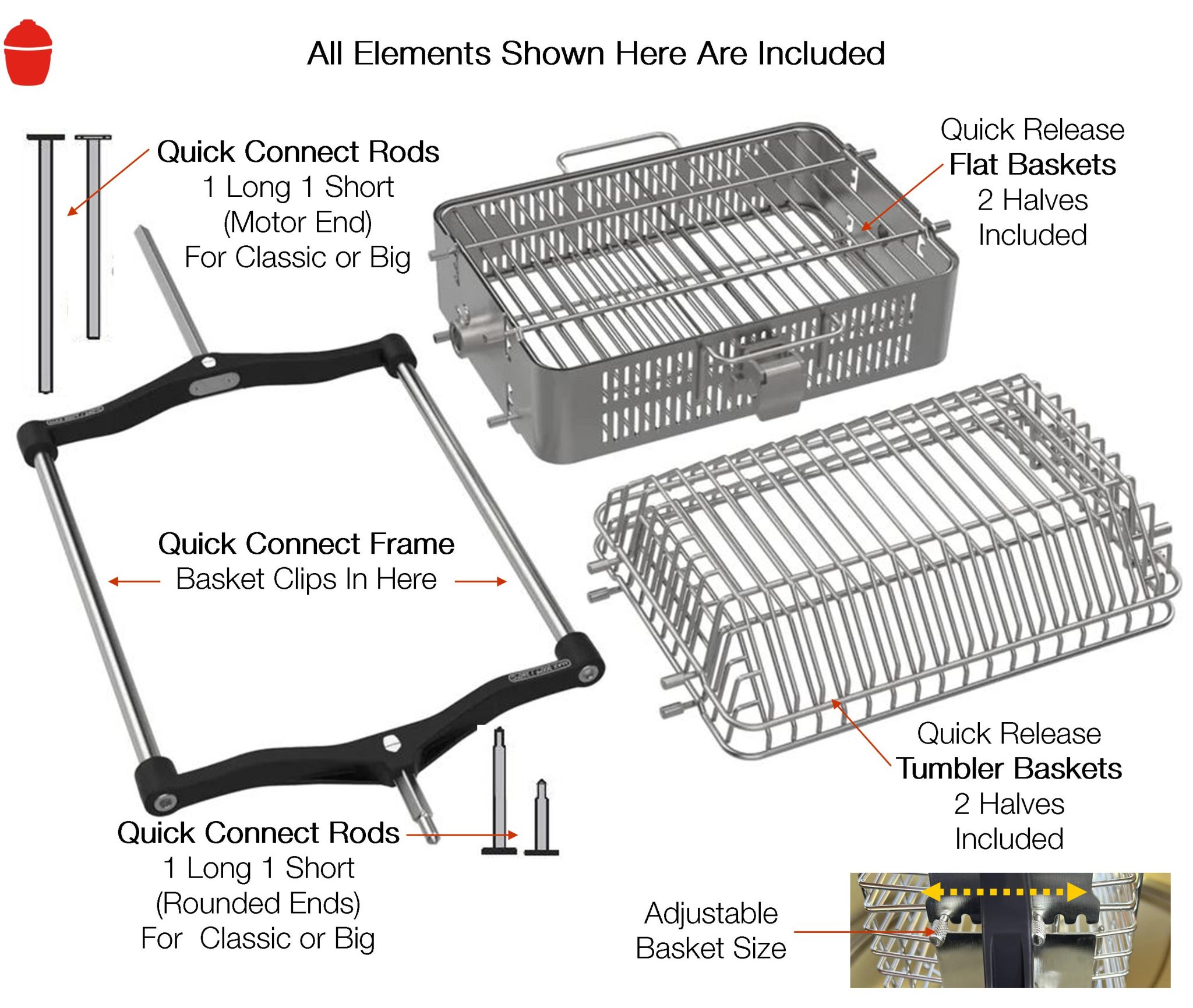 Kamado Joe JoeTisserie Basket Set For Classic and BIG Joe Grills