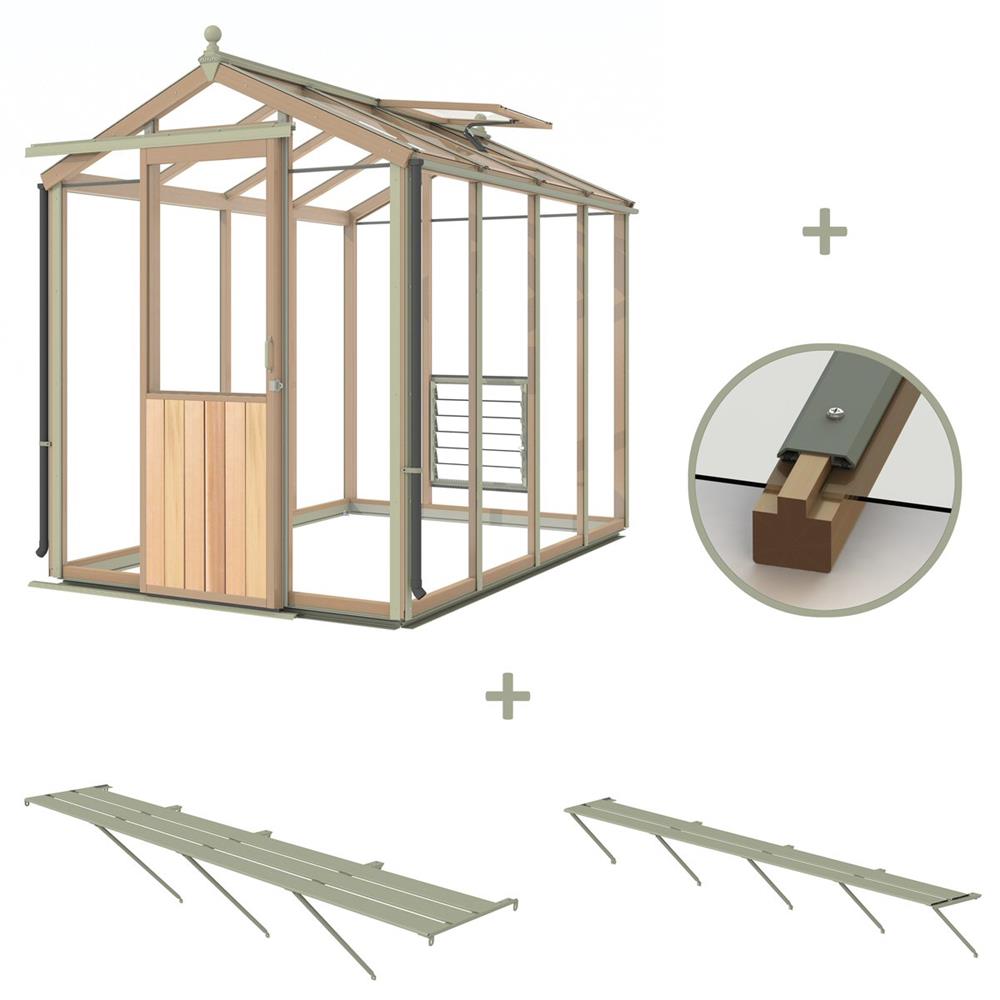 5 x 8 Alton Evolution FIVE Glass To Ground 5ft Wide Cedar Greenhouse