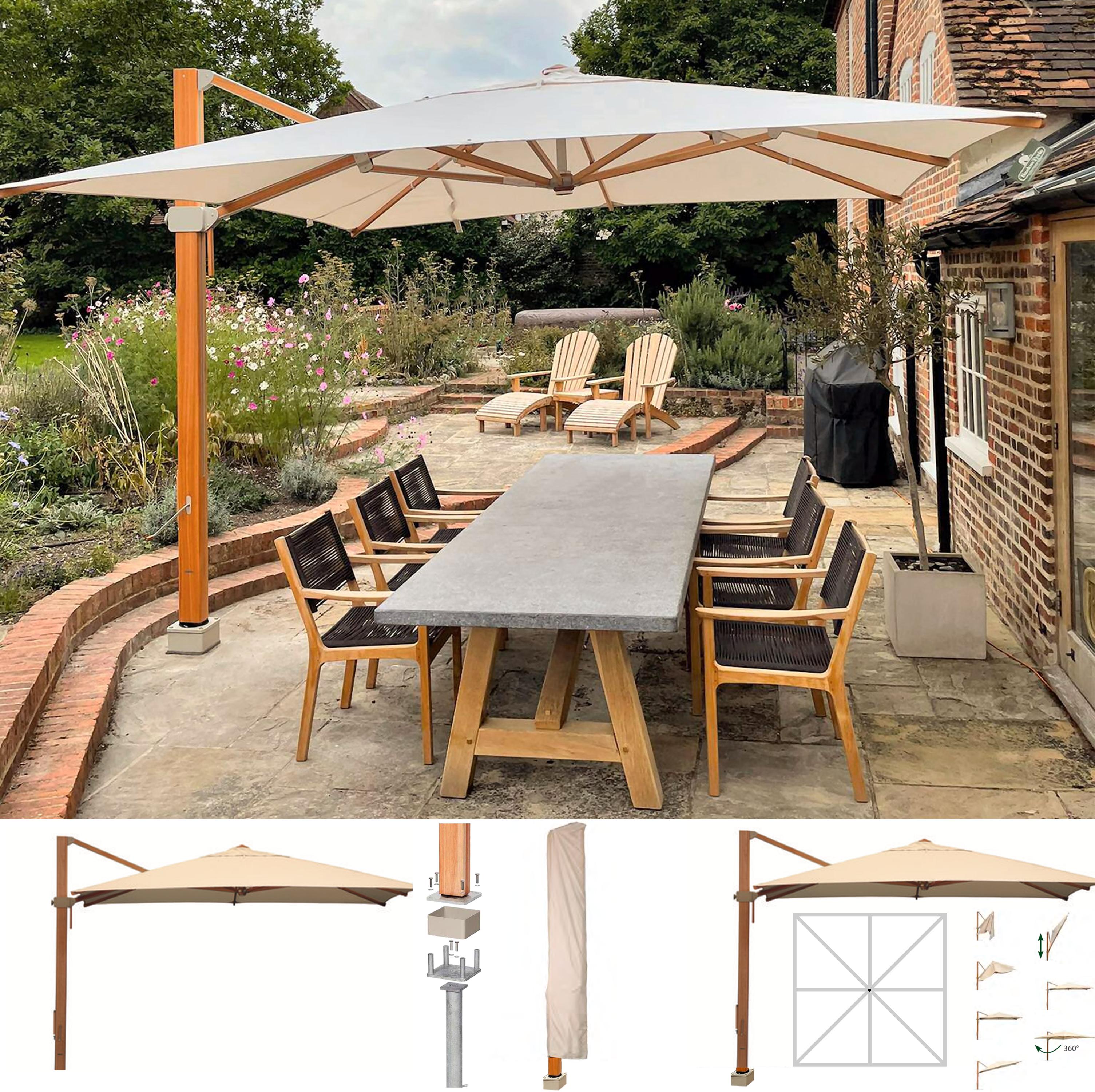 Barlow Tyrie Napoli 4m Square Cantilever Parasol And INGROUND Base