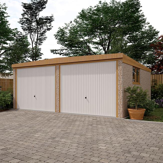 18ft 5in wide Pent Roof Double Concrete Garages Area 4 Large Pent