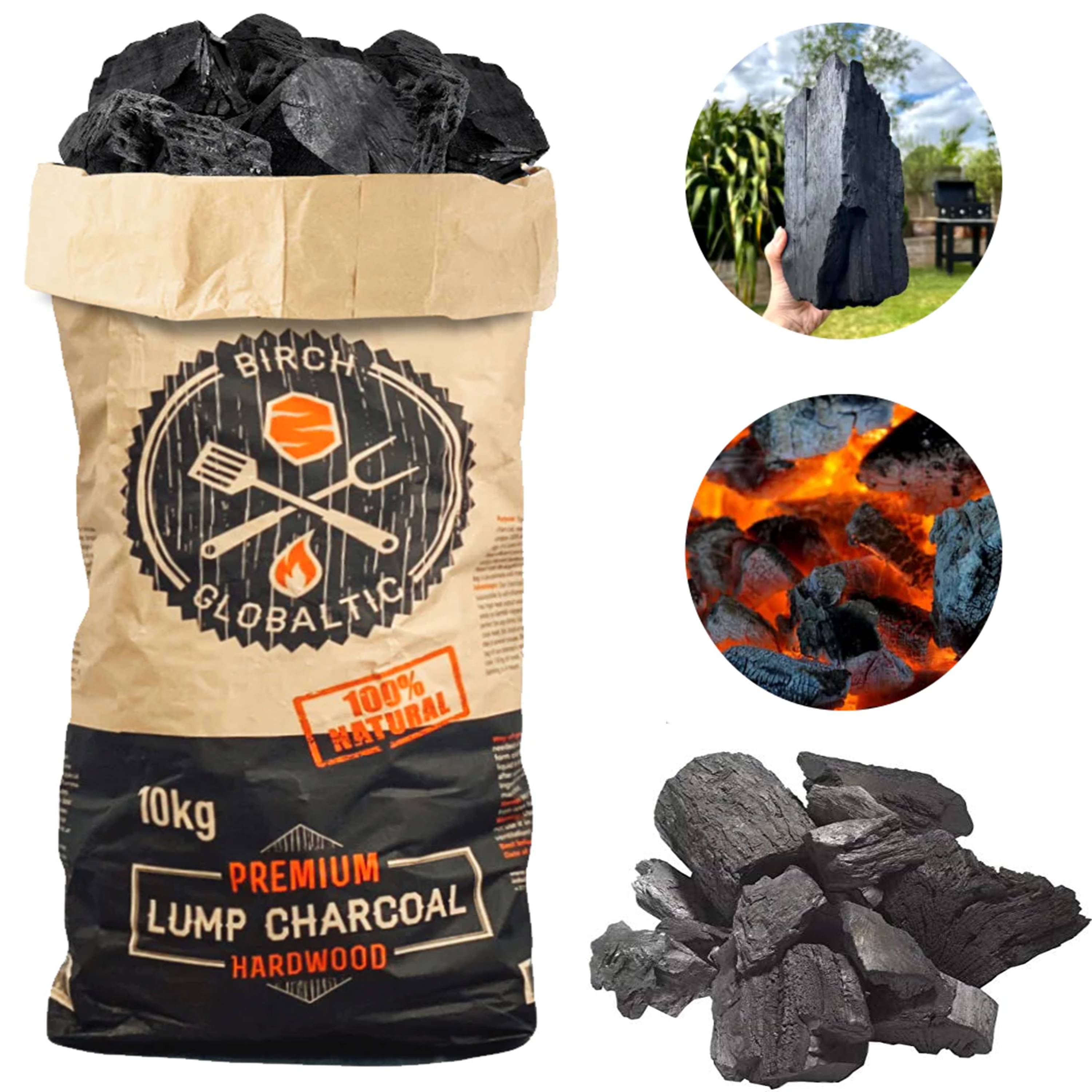 Globaltic Premium Lumpwood Charcoal 100 Birch 10kg Bag Birstall