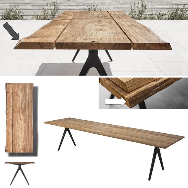 Gloster Split Raw 350 x 102cm Dining Table Buffed Teak Sapwood Edge